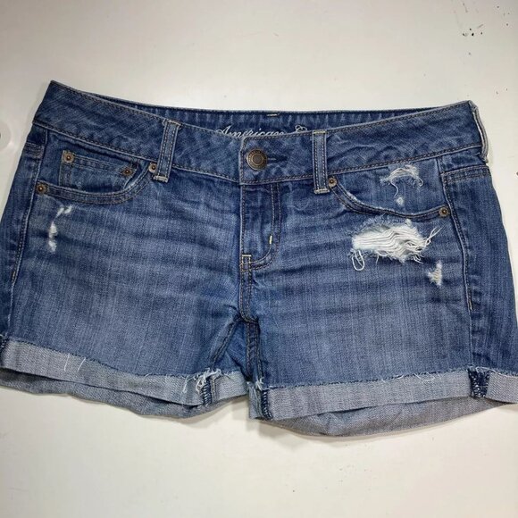 AEO American Eagle Cutoff Denim Distressed Shorts Size 4 - Picture 1 of 16
